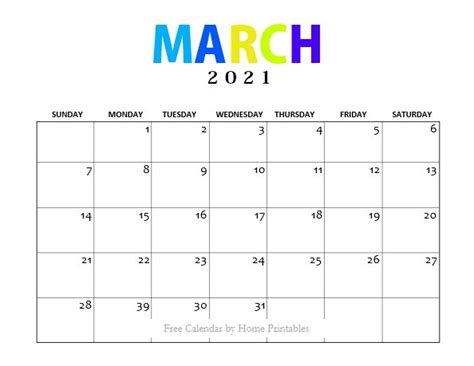 Free Printable March 2021 Calendar In Pdf Home Printables