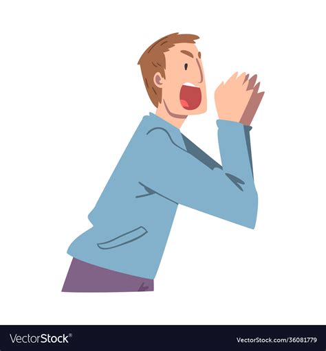 Man Character Holding Hand Near Mouth And Shouting