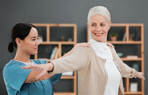 Physiotherapy Senior Woman And Shoulder Massage Of A Asian Physiotherapist And Rehabilitation