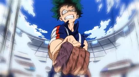 An Anime Character With Green Hair And Blue Eyes Holding A Baseball