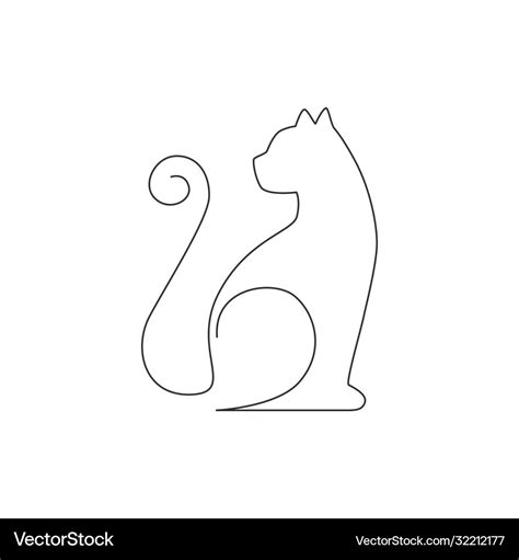 One Continuous Line Drawing Simple Cute Cat Vector Image