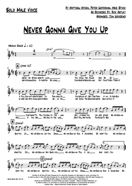 Never Gonna Give You Up 9 Piece Band Free Music Sheet