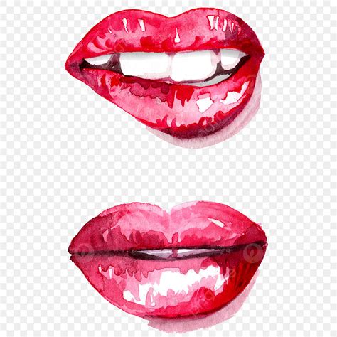 Watercolor Lips Expressions Hand Painted Lipstick Red Png
