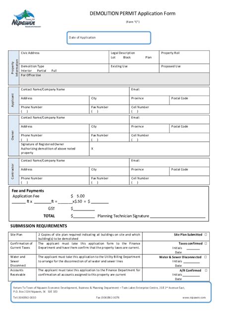 Fillable Online Demolition Permit Application Form Nipawin Com Fax
