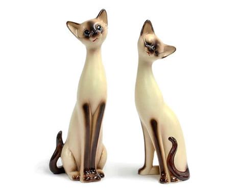 Mid Century Siamese Cat Figurines Cream Ceramic Cats Etsy