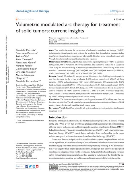 Pdf Volumetric Modulated Arc Therapy For Treatment Of Solid Tumors