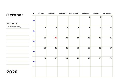 October 2020 Calendar Excel Calendar Template Calendar Printables