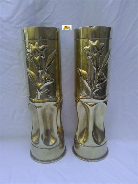 Pair Of Extra Large Ww1 Trench Art Brass Vase Made From 105 Mm