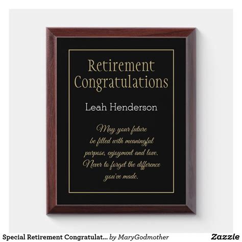 Special Retirement Congratulations T Plaque Zazzle Plaque