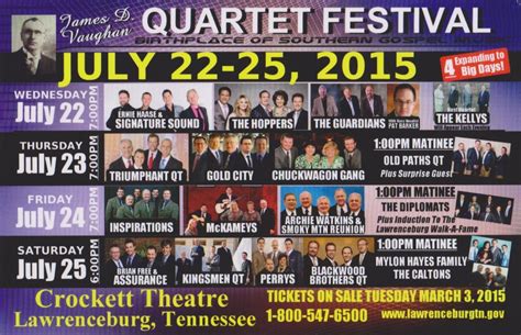 Tickets Go On Sale For The James D Vaughan Quartet Festival Tuesday