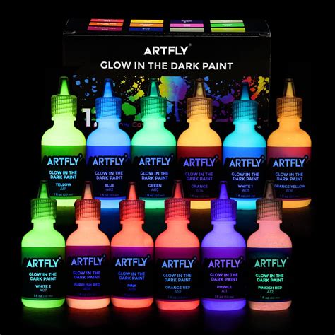 Artfly Glow In The Dark Paint Glow Paint Set Of 12 Bright Colors 30ml