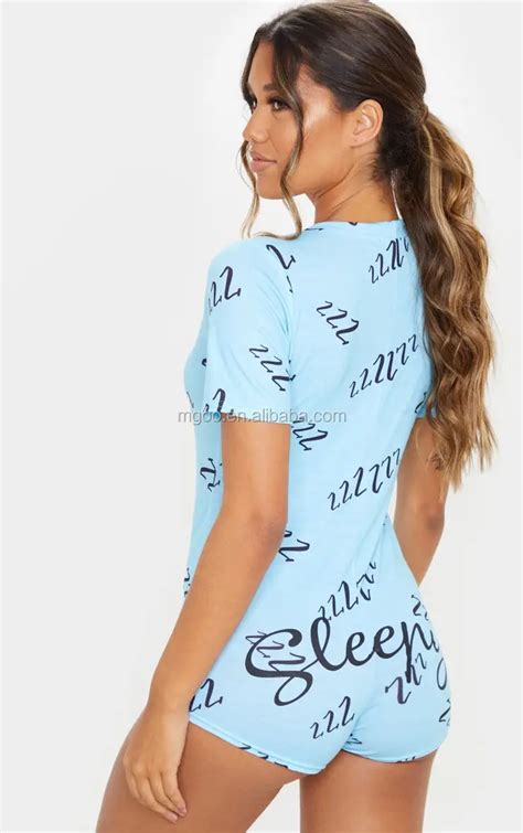 Mgoo Hot Sell Sexy Blue Short Sleeve Romper Pajamas Printing Women Adult Onesie Buy Adult
