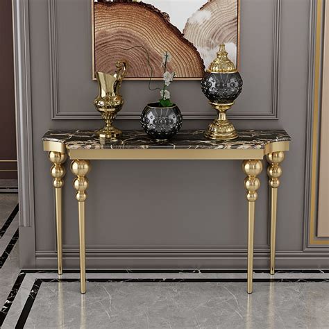 472 Classical Black Marble Console Table Narrow Entryway Table