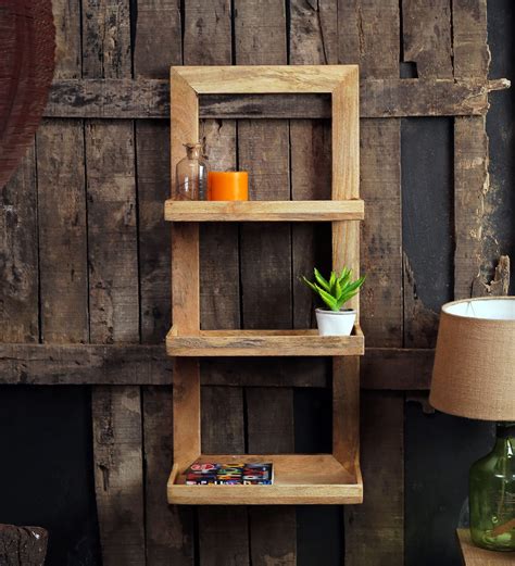 Buy Mango Wood Floating Wall Shelf In Distressed Finish By Fabuliv