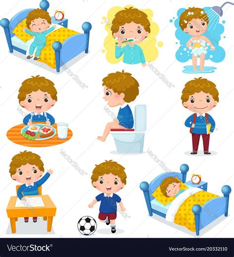 Illustration Of Daily Routine Activities For Kids With Cute Boy