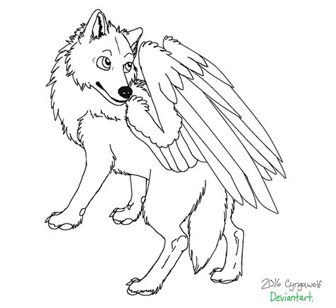 Winged Wolf Lineart Remaster By Cyngawolf On Deviantart