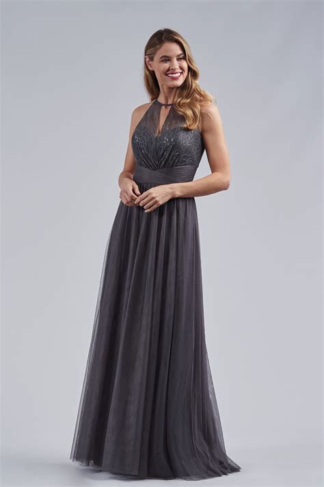 L214061 Lace And Soft Tulle Long Bridesmaid Dress With Halter Neckline
