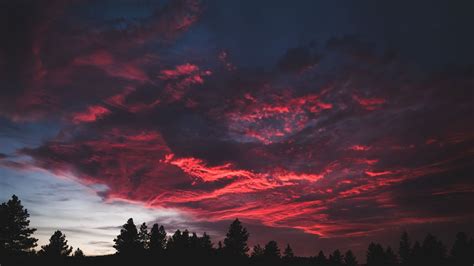 Desktop Wallpaper Colorful Clouds Sunset Dark Tree Hd