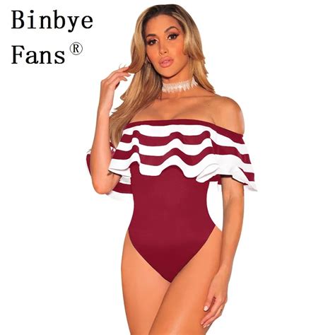 Binbye Fans Boho Beach Overalls Bodycon Rompers Jumpsuit Striped Ruffles Sexy Bodysuit Backless
