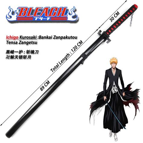 Bleach Ichigo Kurosaki Zanpakuto Tensa Zangetsu Cosplay Wooden Sword 120 Cm Hobbies And Toys