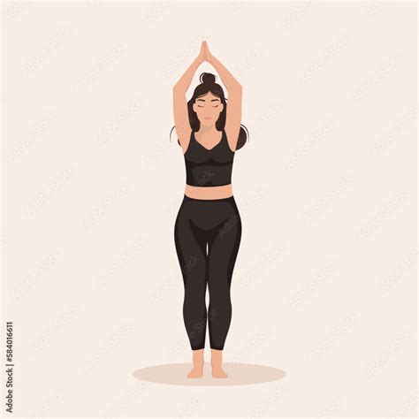 Young Woman Perfoming Yoga Exercises Volcano Pose Upward Hand Pose