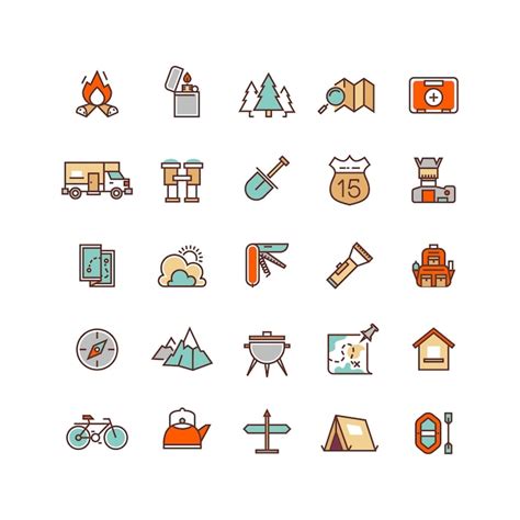 Premium Vector Camping Hiking Flat Vector Icons For Infographics