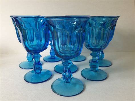 Vintage Blue Glass Gobletsazure Blue Pressed Glass Water Goblets