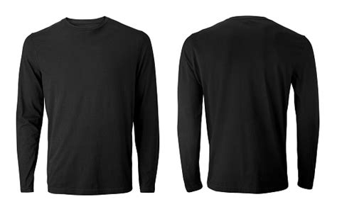 Mens Long Sleeve Black Tshirt With Front And Back Views Isolated On