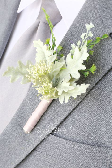 Unique Different Foliage Greenery Boutonniere Wrapped In Blush Pink
