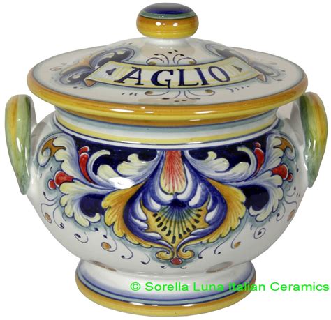 Hand Painted Ceramic Maiolica Garlic Jar