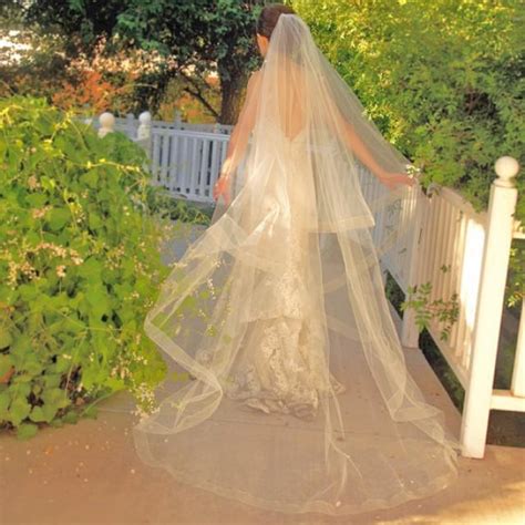 Cathedral Wedding Veil Drop Veil With Sheer Organza Ribbon Edge