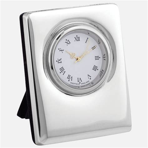 Sterling Silver Plain Design Clock With Grey Velvet Back Carrs Silver