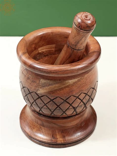 11 Wooden Mortar And Pestle Set Handmade Exotic India Art