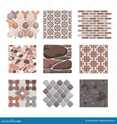 Pavement Textures And Floor Tiles Set Cartoon Isolated Blocks And