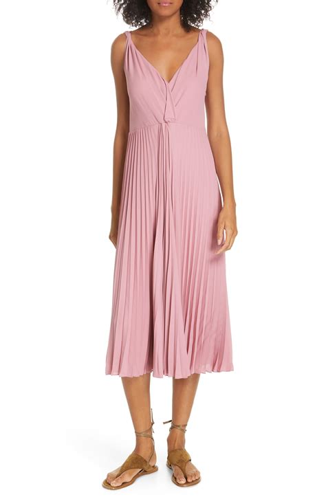 Vince Twist Front Pleated Midi Dress In Pink Lyst