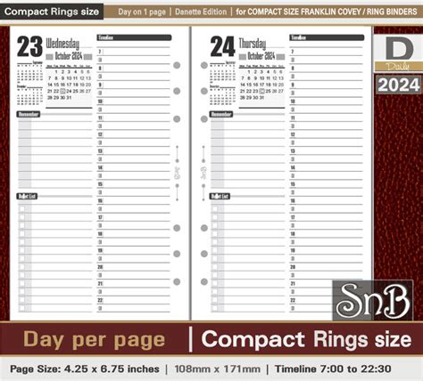 Snb Compact Danette Edition Day On 1 Page 2023 2024 Printable Daily