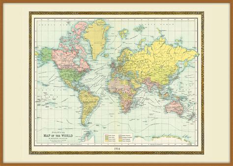 Large Vintage Bartholomew Political World Map 1914 Pinboard And Wood