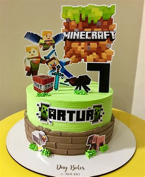 Bolo Minecraft Chantilly Com Topper Uma Vez Que O Bolo Colocado Ele N O