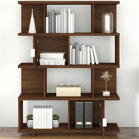 Madison Avenue Etagere Bookcase With Doors In Modern Walnut