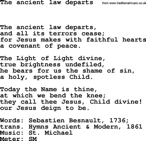 Book Of Common Praise Song The Ancient Law Departs Lyrics Midi And Pdf