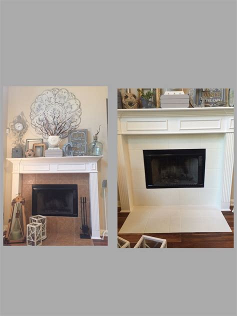 Painted Tile Around Fireplace With Diy Chalk Paint And Sealed It With