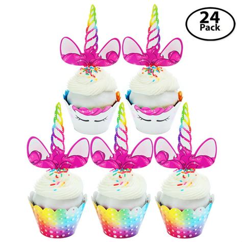 Unicorn Cupcake Toppers And Cupcake Wrappers 24 Ct