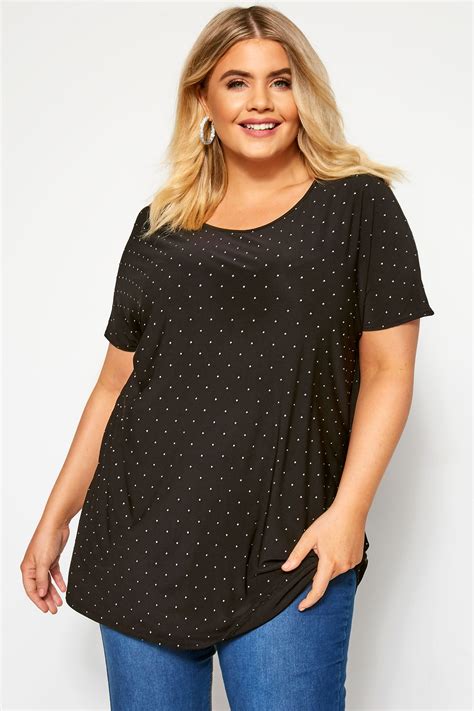 Black Stud Dipped Hem Top Yours Clothing