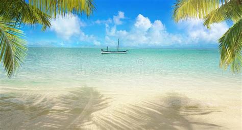 Beautiful Summer View From The Beach Of A Tropical Island To The