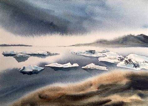 Iceland Painting Original Watercolor Iceberg Seascape Etsy