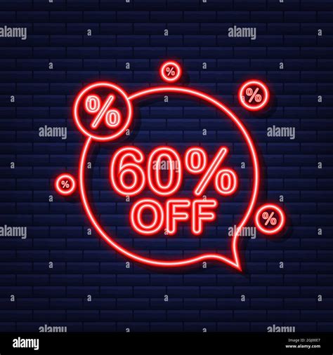 60 Percent Off Sale Discount Banner Neon Icon Discount Offer Price