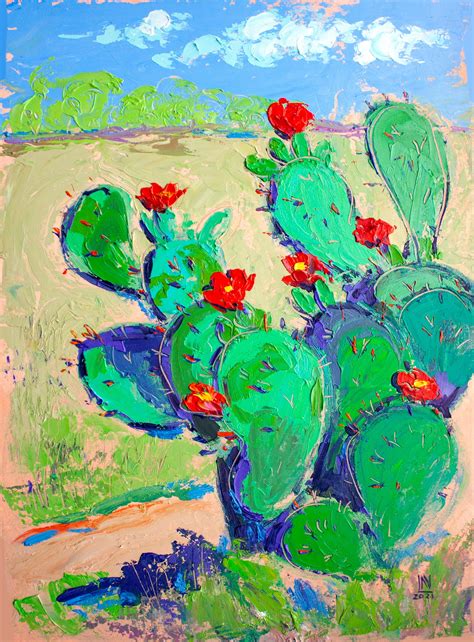 Cactus Painting Original Art Original Oil Painting Red Cactus Etsy