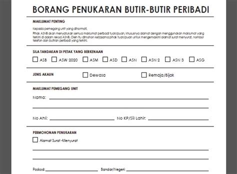 Slip tukar hak milik (minta pada penjual) 3. Cara Tukar Alamat Surat Menyurat ASB