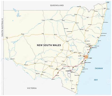 Road Map Of The Australian State New South Wales Map Stock Vector