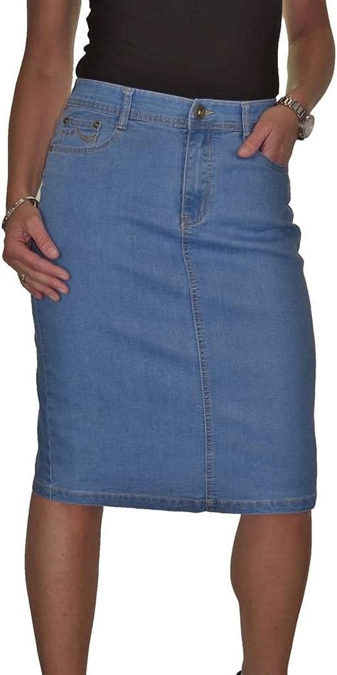 Womens Knee Length Denim Skirt Ladies Stretch Sexy Classic Comfy Jean